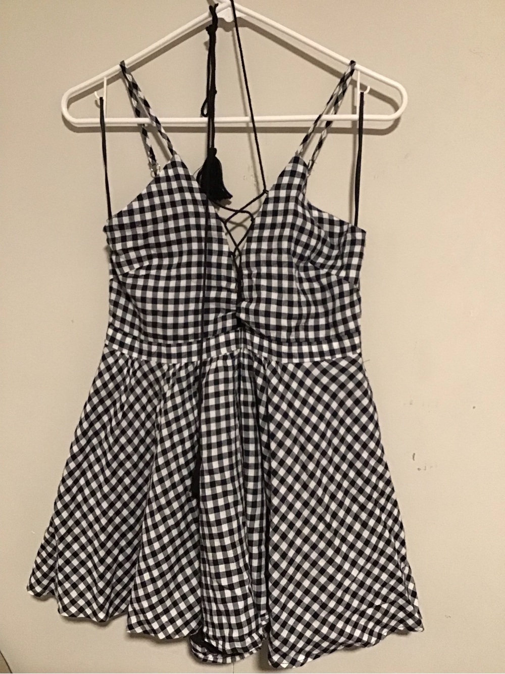 Black & White Gingham Mini Dress - Sleeveless Spaghetti Strap